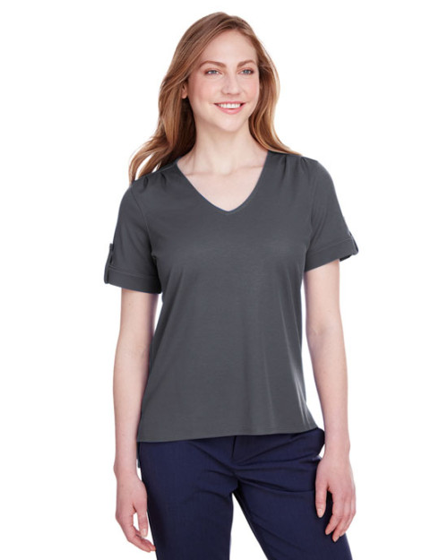 Ladies' CrownLux Performance™ Plaited Rolled-Sleeve Top